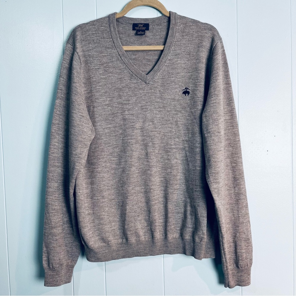 Brooks Brothers 346 Sweater Mens L Gray 346 Merino Wool Blen V Neck Preppy Knit